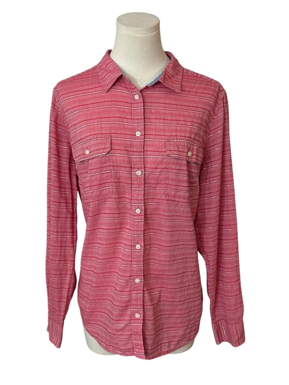 St. John's Bay Pink and White Striped Button-Up Shirt women’s size XL (G79)